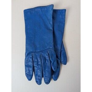 Blue Leather Gloves Womens Size Large Driving Winter Lined WPL 9745
